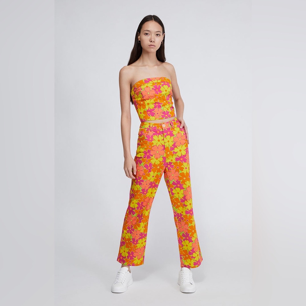 Another Girl Retro Floral High Waisted Daisy Cotton Pants